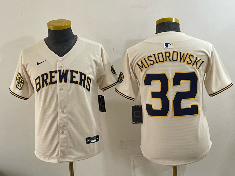 Youth 2026 Milwaukee Brewers #32 Misiorowski cream Game Nike MLB Jersey0918002